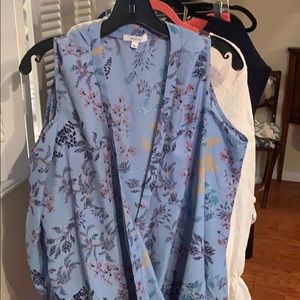 Blue floral cold shoulder top.